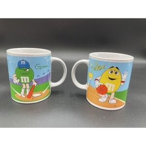 M&M Yellow and Green Baseball/Basketball Mugs (2)